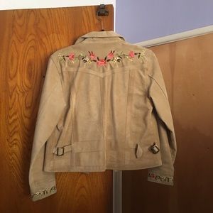 Girls Embroidered Pig Suede Leather Jacket